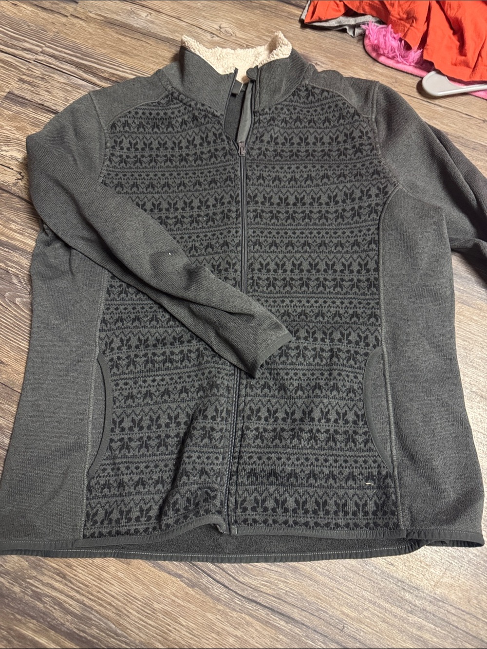 Eddie Bauer Charcoal Gray Patterned Full-Zip Sweater